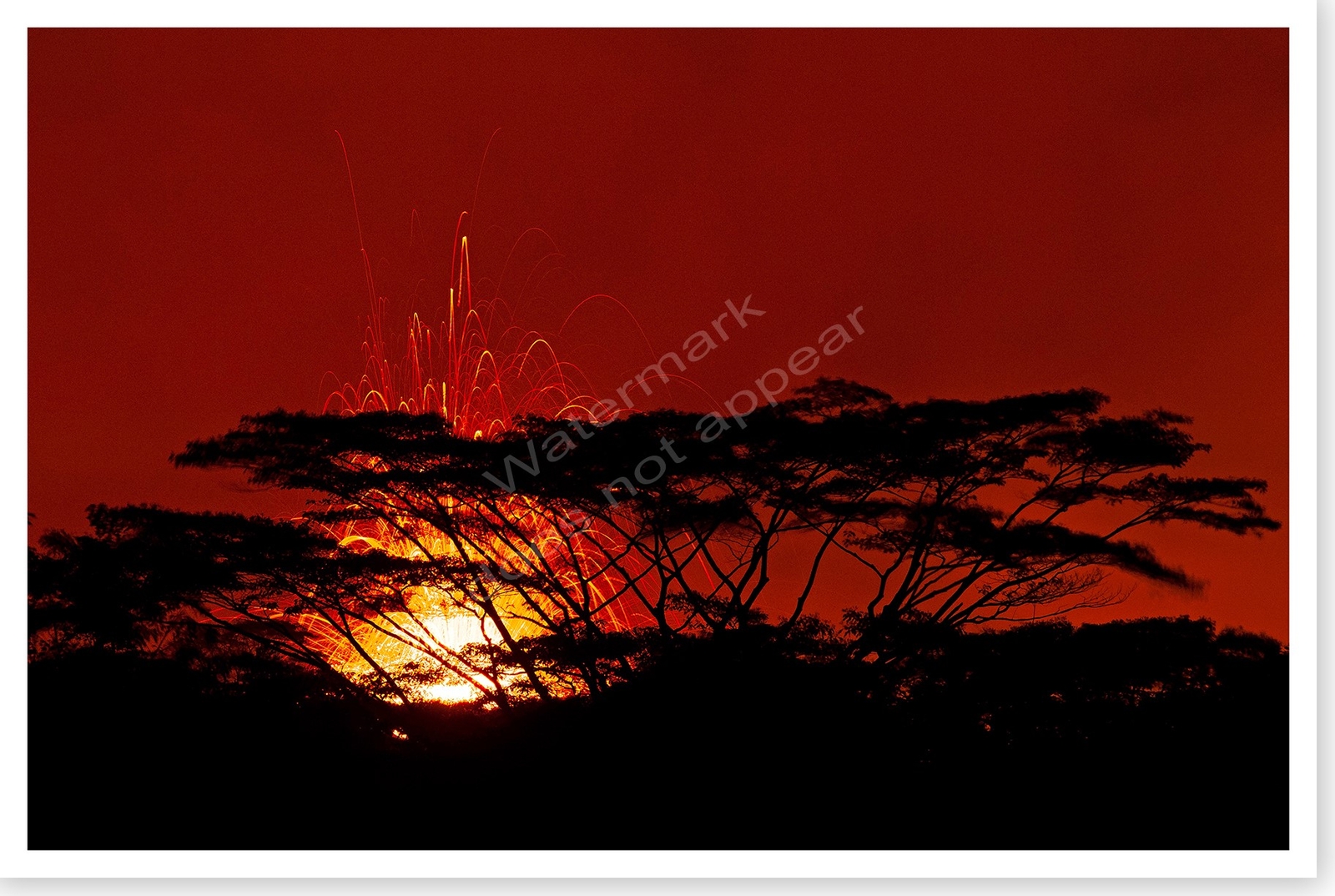 2018 Hawaii Fissure 17 Evening Lava Fountain Kilauea Volcano Silver Halide Photo