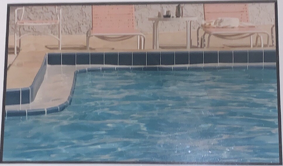 Signed Ruddick ‘Morning Coffee’ Blue Pool Photo Photograph(4”x6”) 9.25”T 11.25”W
