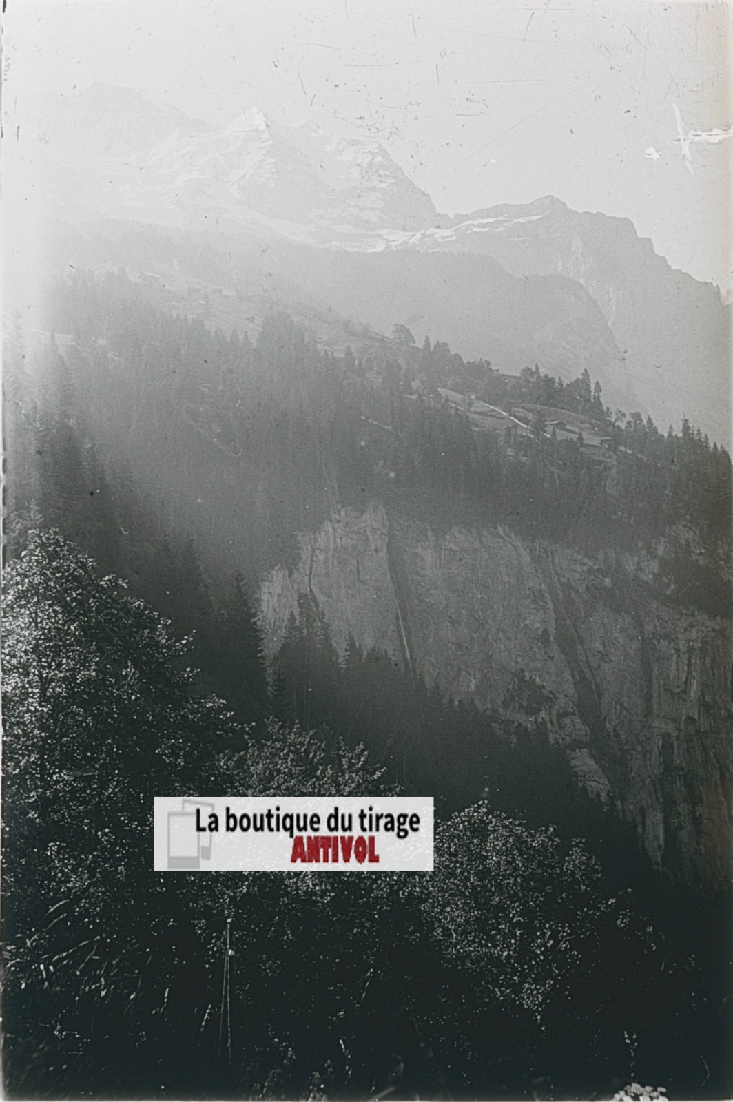 Mountains, Alpes Switzerland, Stereo Photo Plate Glass, Black And White,