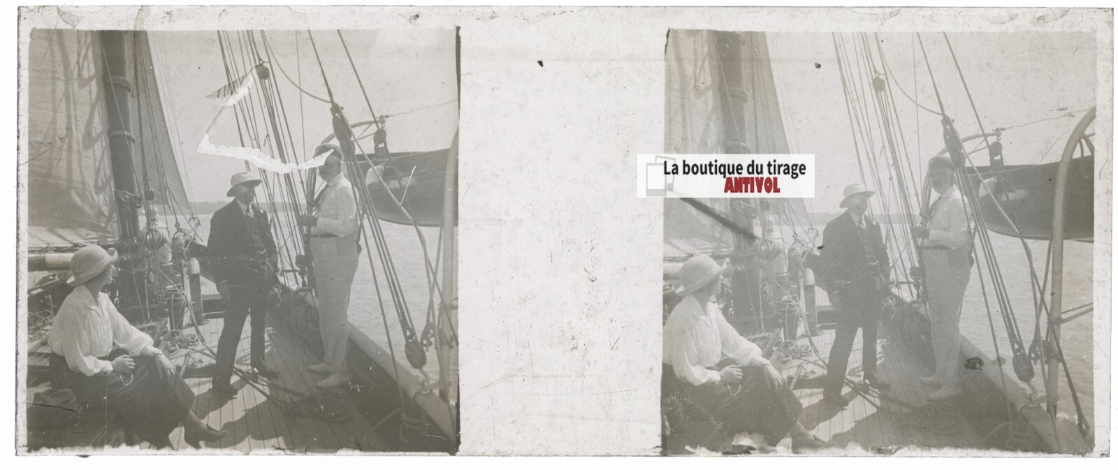 Boat Trip, Stereoscopic Glass Plate, Black & White Positive 4.5X10.7 Cm