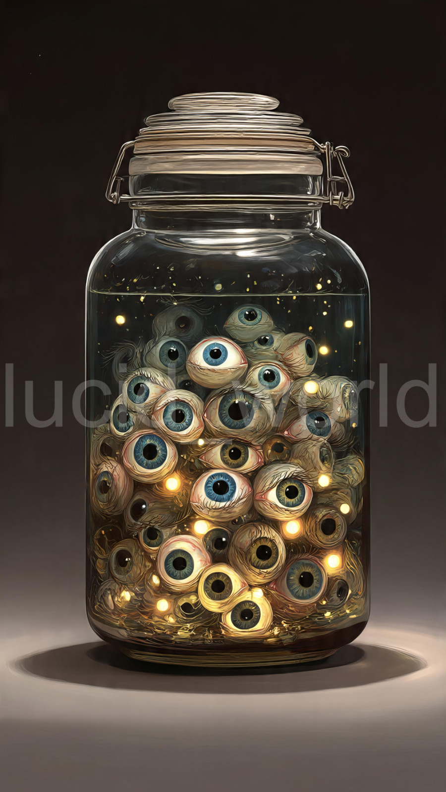 Surreal Eyeballs Jar Ai Digital Art Download Gothic Horror Macabre Wall Decor