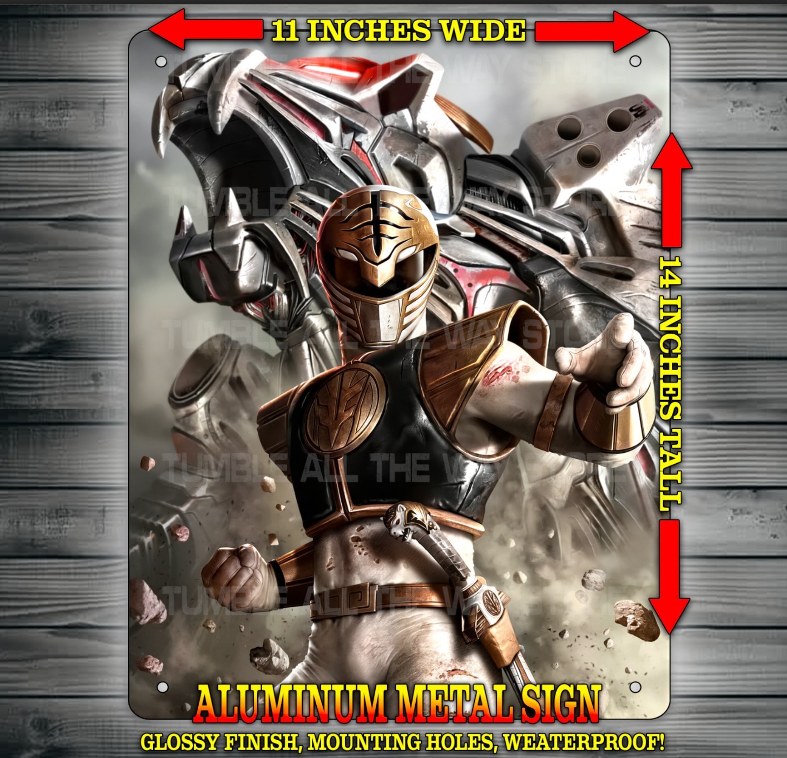 White Ranger and Tigerzord Power Rangers Sign Wall Art 14″ x 11″