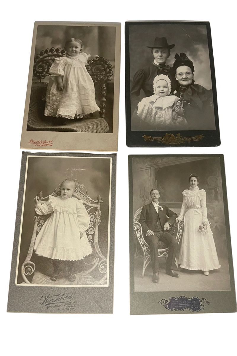 Vintage Cabinet Cards Photographs Two Babies A Family and A Newlywed Couple