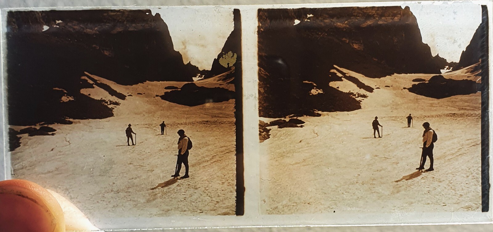 Photo Glass Plaque Early 1900s Mountaineering – 12.5 X 6Cm