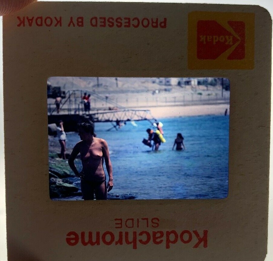 Vintage 1983 Vacation Nude Beach Woman Glorious Mullet Color Slide 35mm Retro