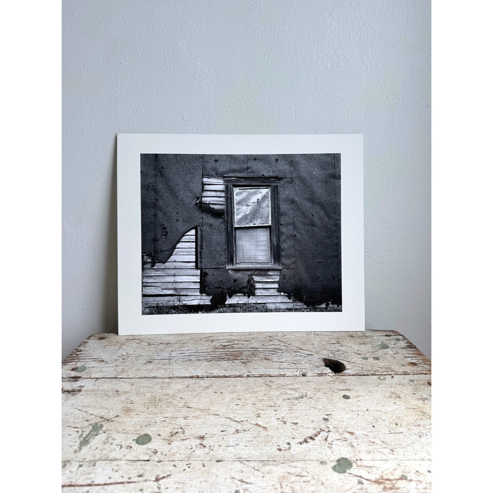 Vintage Black and White Photography Print Weathered Abandoned Building Art