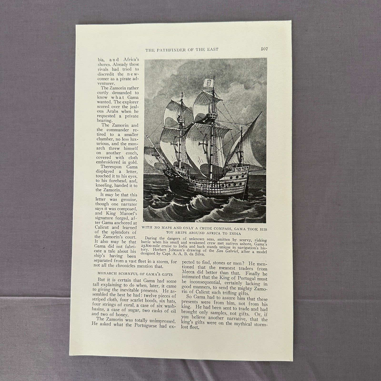 1927 Vasco da Gama Ship Illustration Vintage Maritime Sailing Photograph