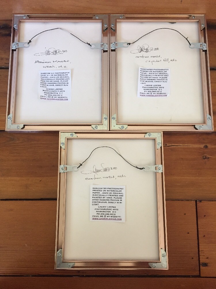 3 Cherie Lester Washington DC Eastern Market Hand Colored Framed Art Photographs