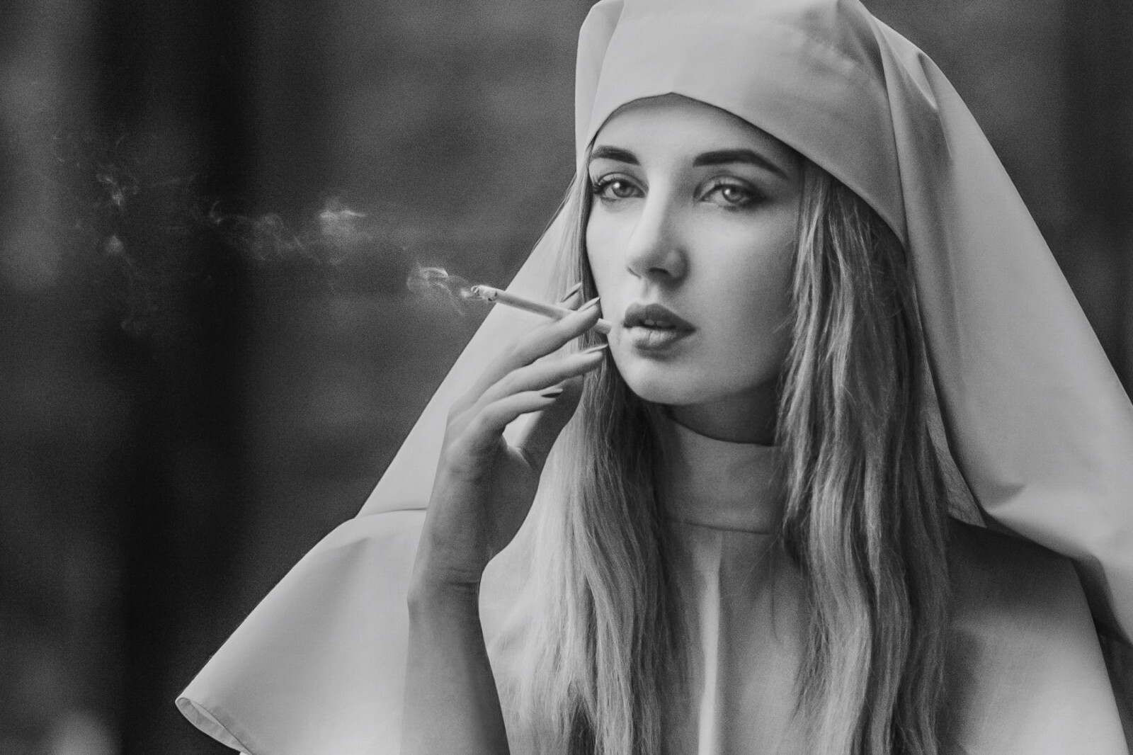 Fine Art Photograph Signed Ltd Edition Nun Smoking a Cigarette is a Bad Habit!