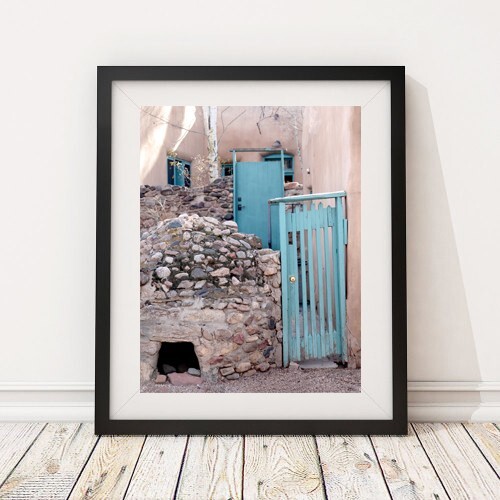 Santa Fe Adobe Blue Door Art Print, Southwest Photography