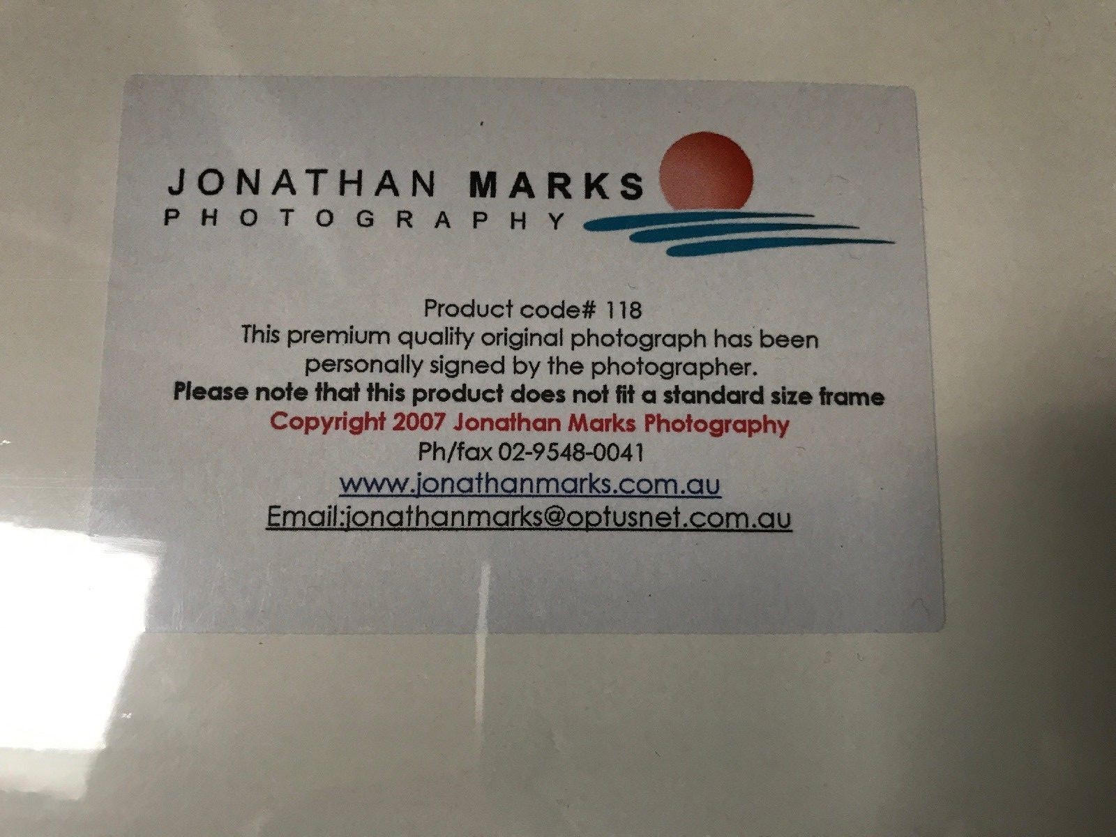 Jonathan Marks Sydney Australia 8 1/2″ x 17 3/4″ Signed Photograph Sealed New