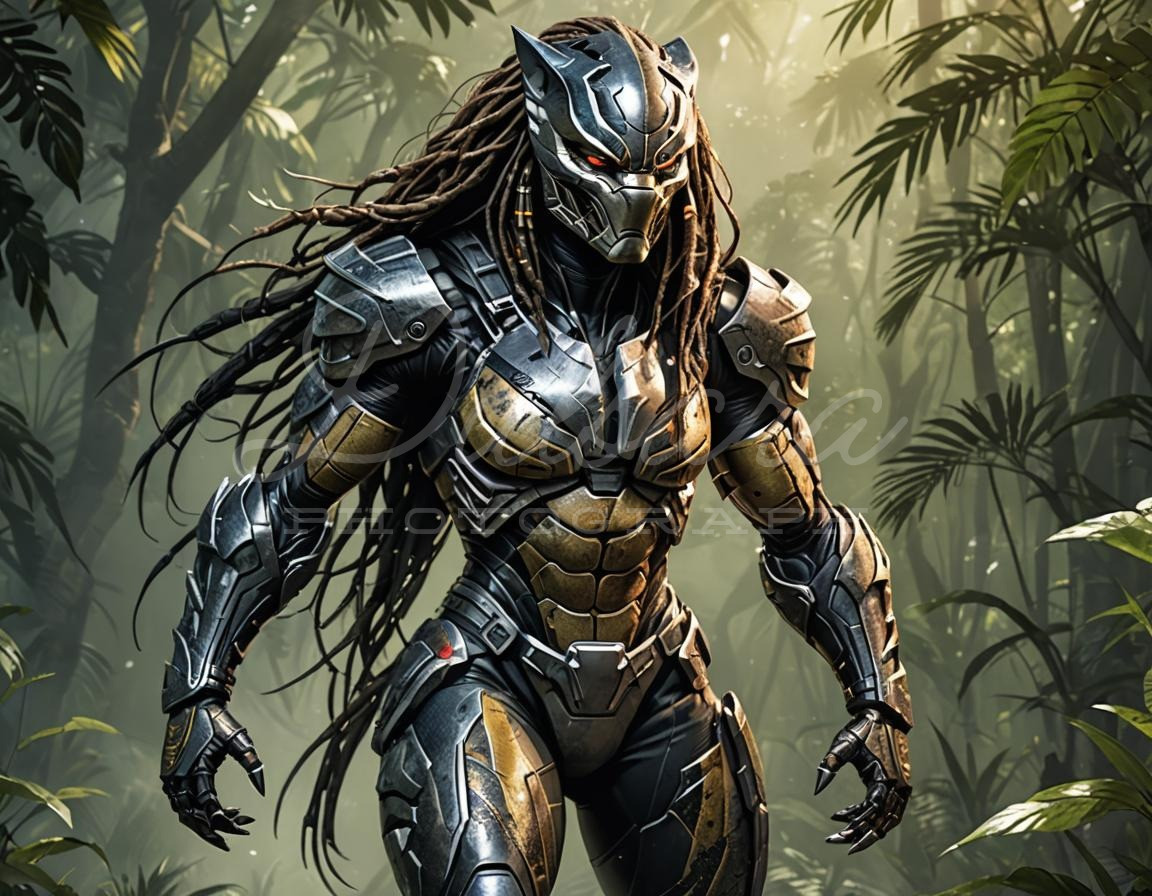 Futuristic Cyber Warrior in Lush Jungle High-Resolution Desktop Wallpaper Photo