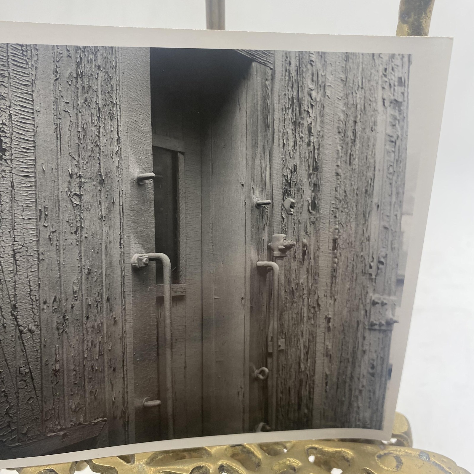 Weathered Railroad Boxcar Door Rails 4×5 Black White Glossy Photograph Original