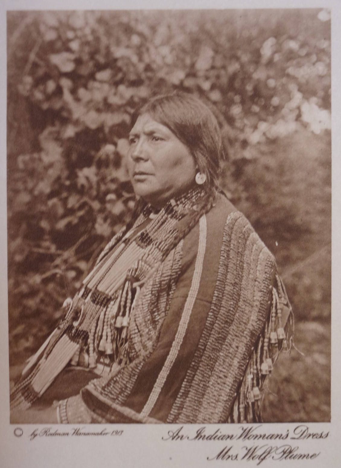 1913 RODMAN WANAMAKER Sepia Photo: “An Indian Woman’s Dress – Mrs. Wolf Plume”.