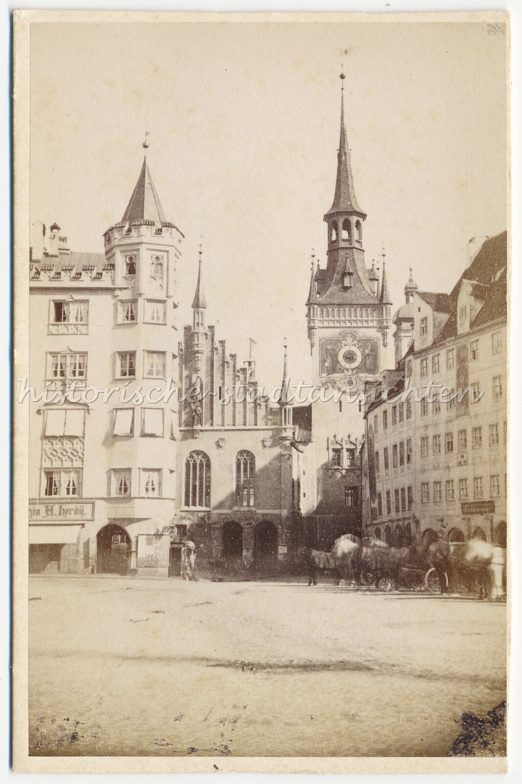 Munich 1885 – Old Town Hall Marienplatz Carriages – Old Photo 1880s