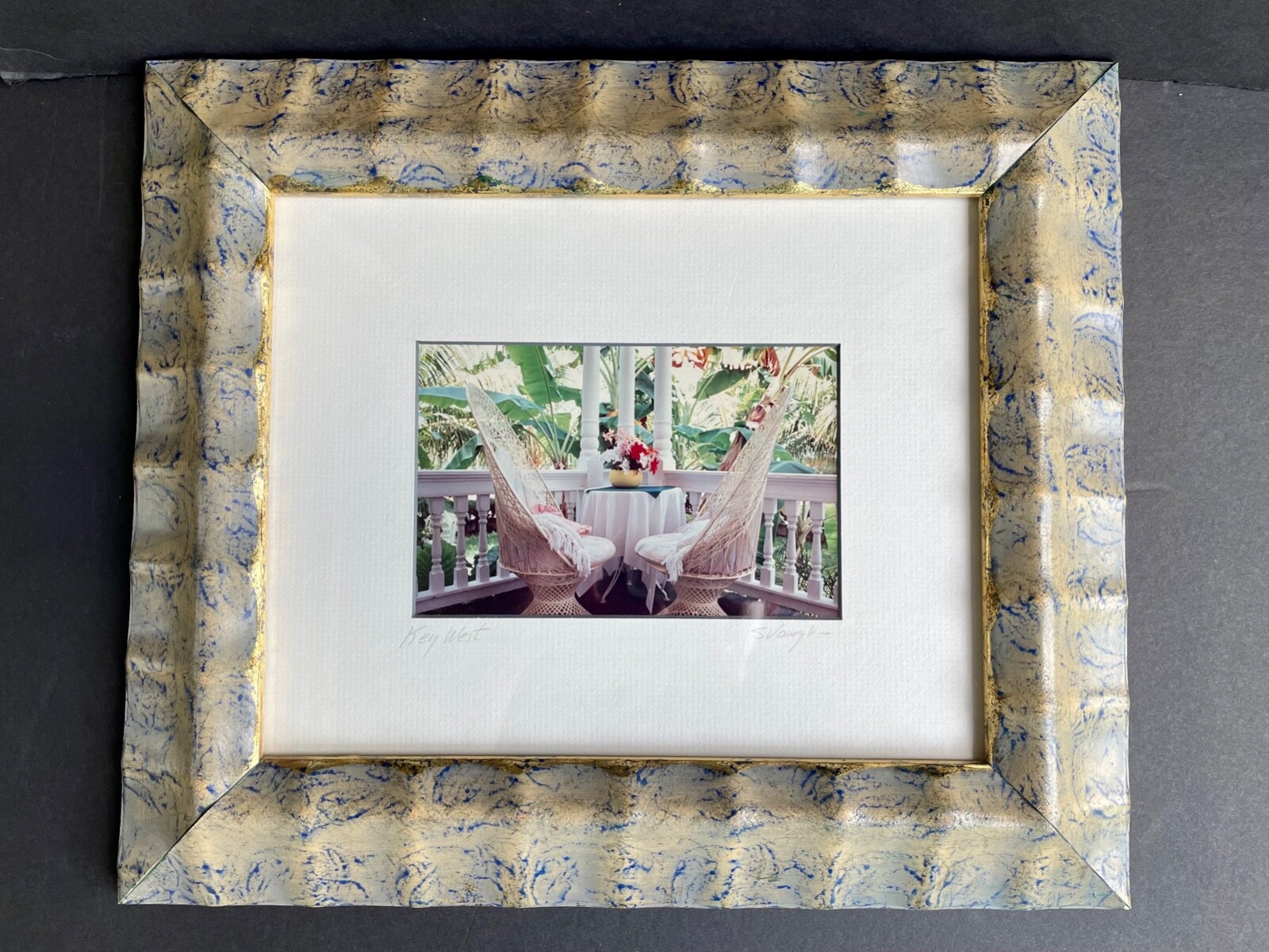 Framed Steve Vaughn Photograph “Key West” Signed Veranda Palm Fronds 11.5×13.75″