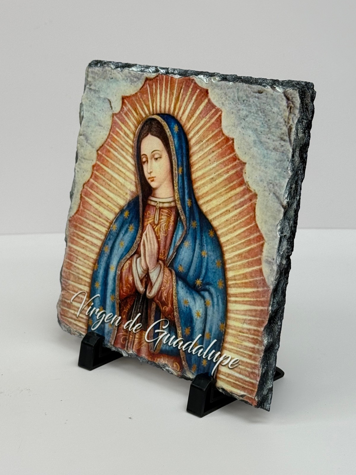 Our Lady of Guadalupe Fine Stone Rock Slate 8 x 8 Patroness of Mexico. Rock Grey