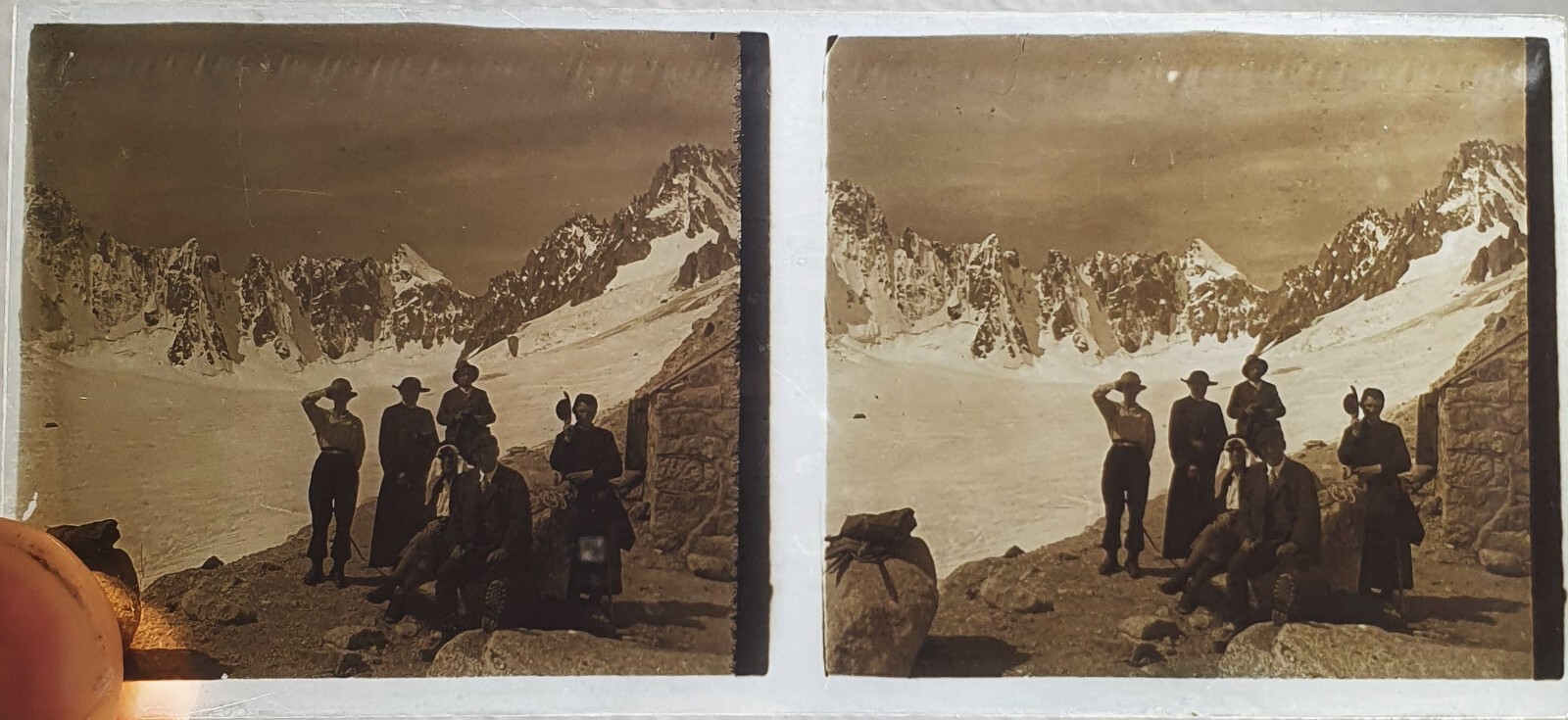 Photo Glass Plaque Early 1900s Mountaineering – 12.5 X 6Cm