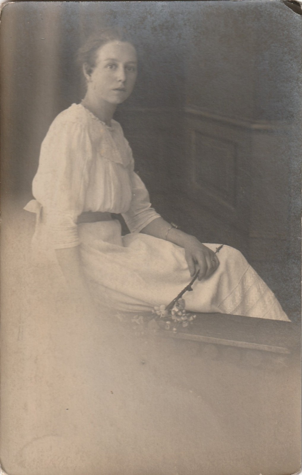 Photo postcard young woman with flower fashion snapshot