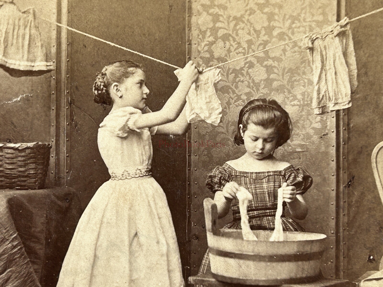 Germany Girl Laundresses Photo Eraser & Petsch c1870 Stereo Vintage
