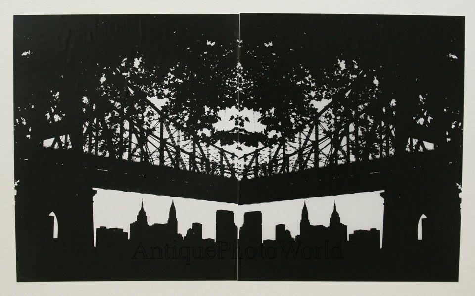 New York City skyline montage vintage art photo
