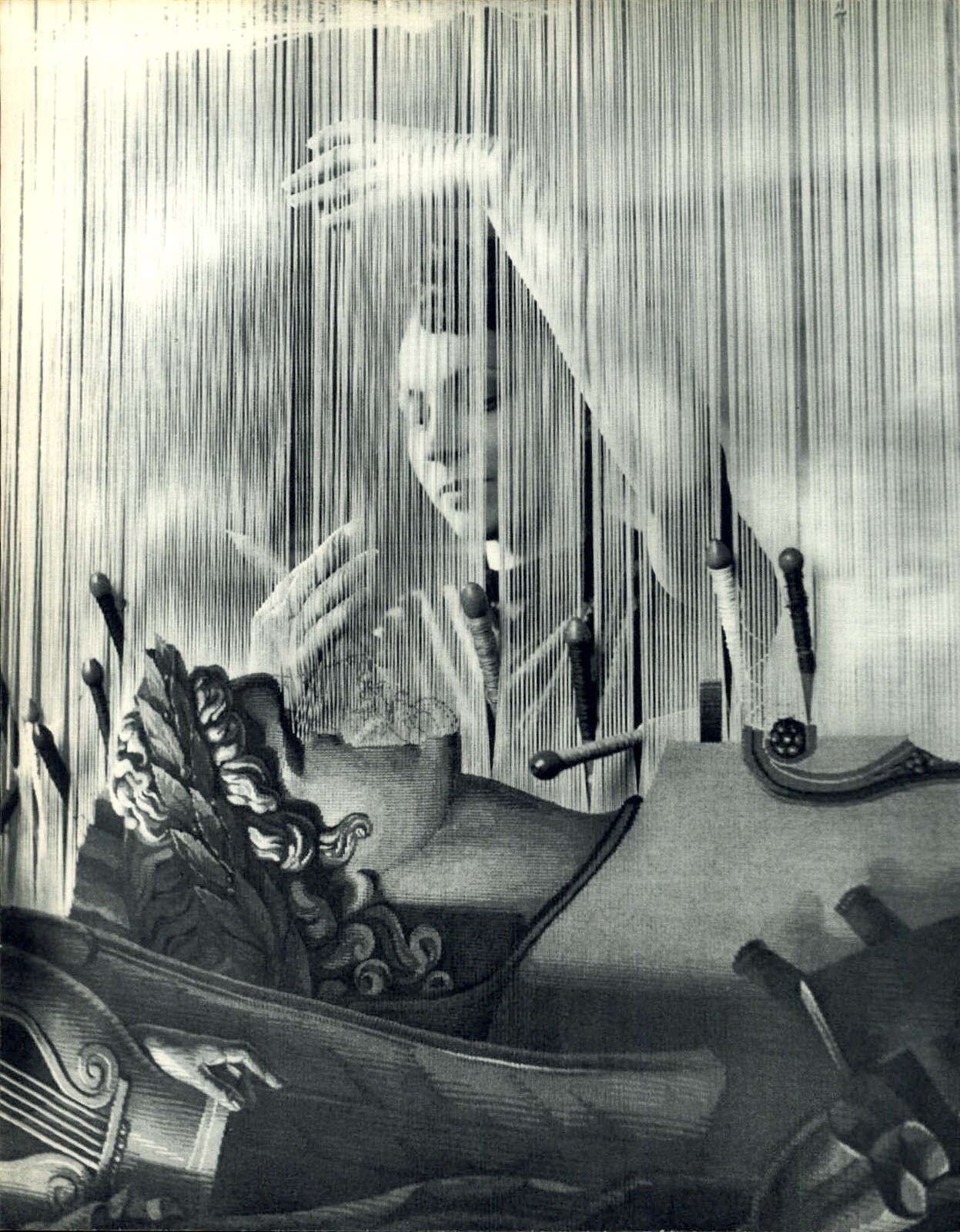 1955 ROBERT DOISNEAU Gobelins Tapestry Factory Harp Like Paris Art Photo Gravure