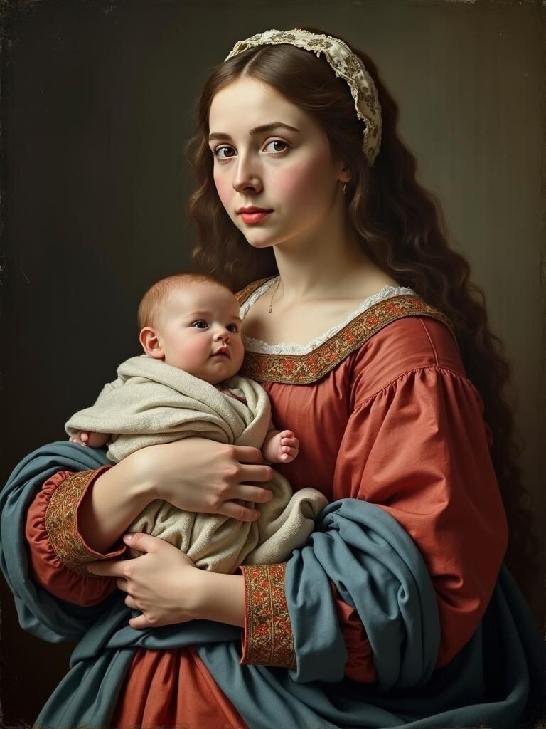 A3 Photo Mother Child Tenderness Artistic Glossy Paper Decor -046
