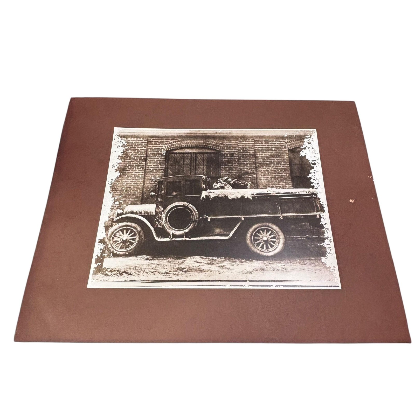 Vintage Sepia Photograph Antique Car Truck Matted Print Industrial Wall Decor