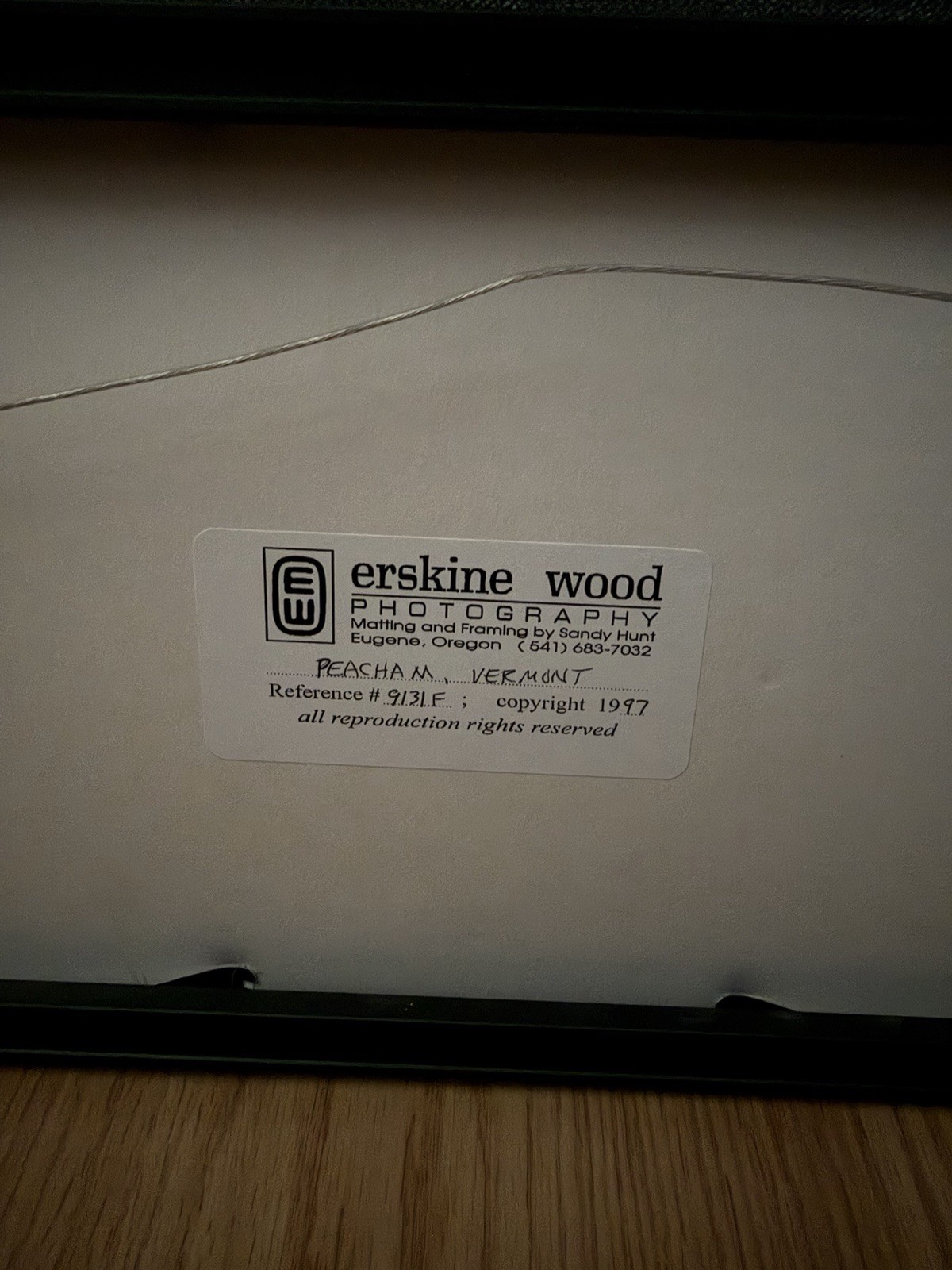 Erskine Wood Photograph Gallery Frame/Mat Peacham, Vermont Signed