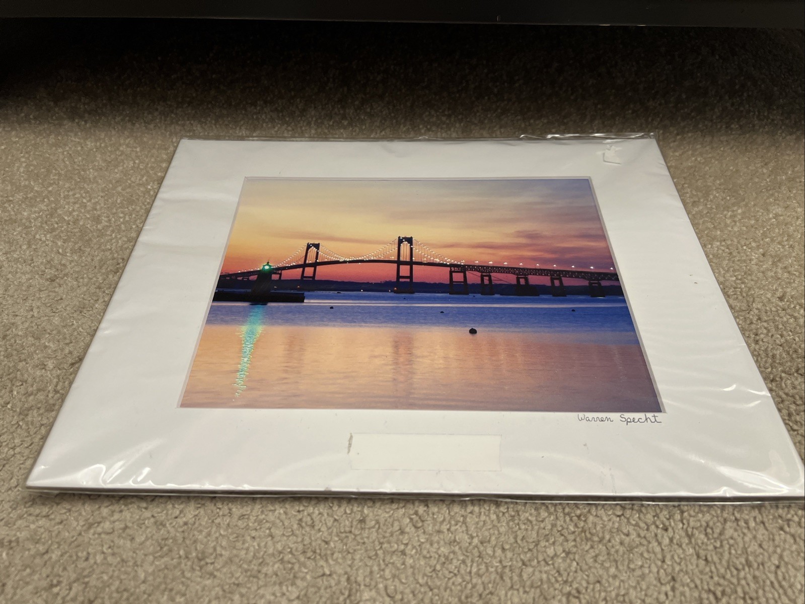 Warren Specht “Claiborne Pell Newport Bridge” Signed On Mat