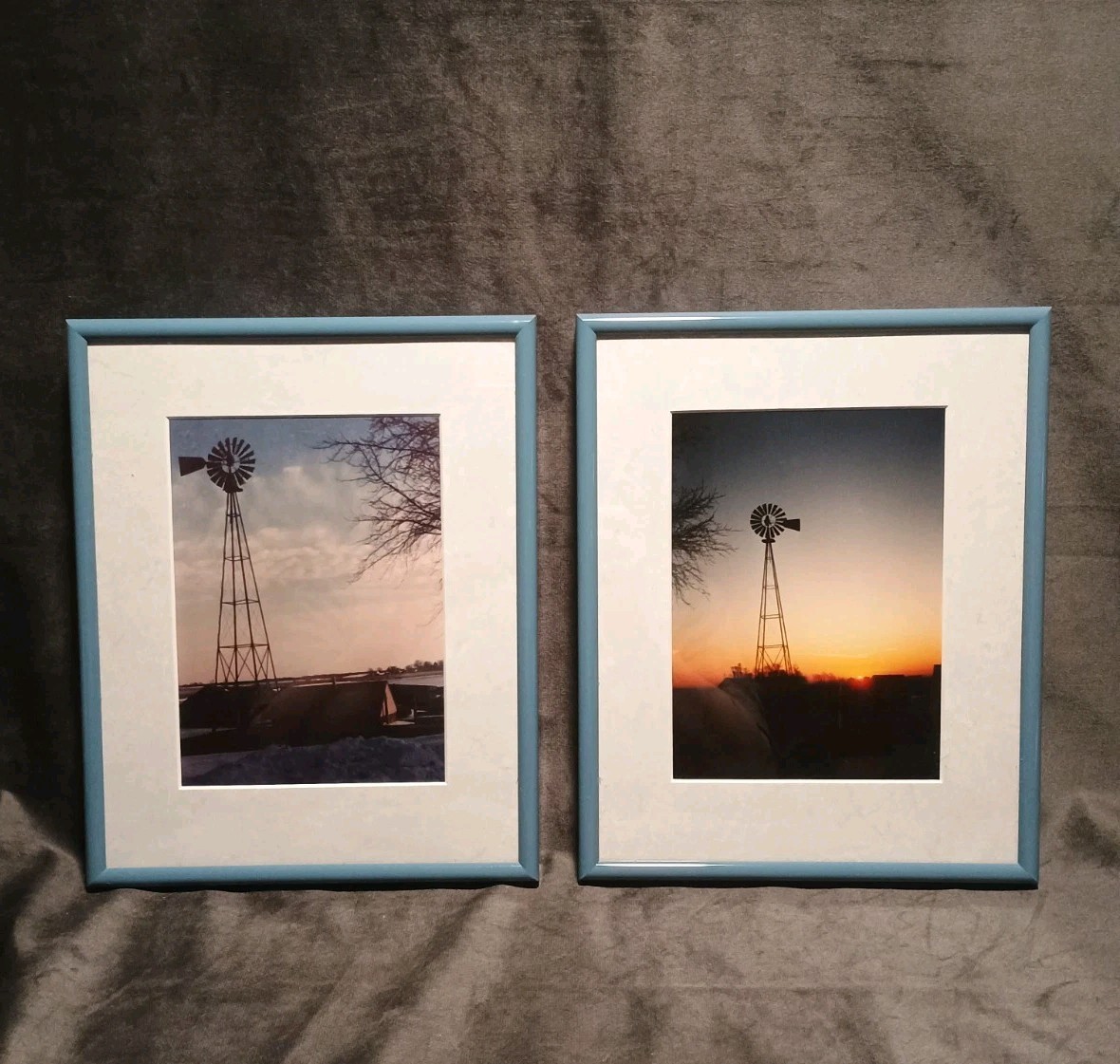 2 Windmill Landscape Photography Framed Sunrise & Sunset Rural/Farm/Country 8×10