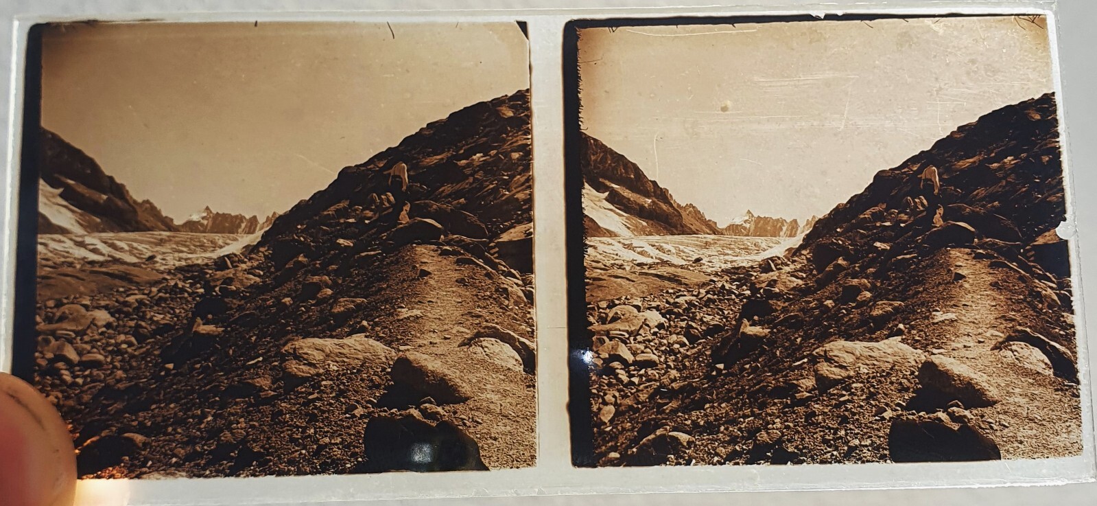 Photo Glass Plaque Early 1900s Mountaineering – 12.5 X 6Cm