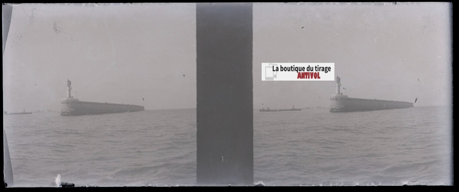 Lighthouse, Sea, Stereoscopic Glass Plate, Black & White Negative 4.5X10.7 Cm