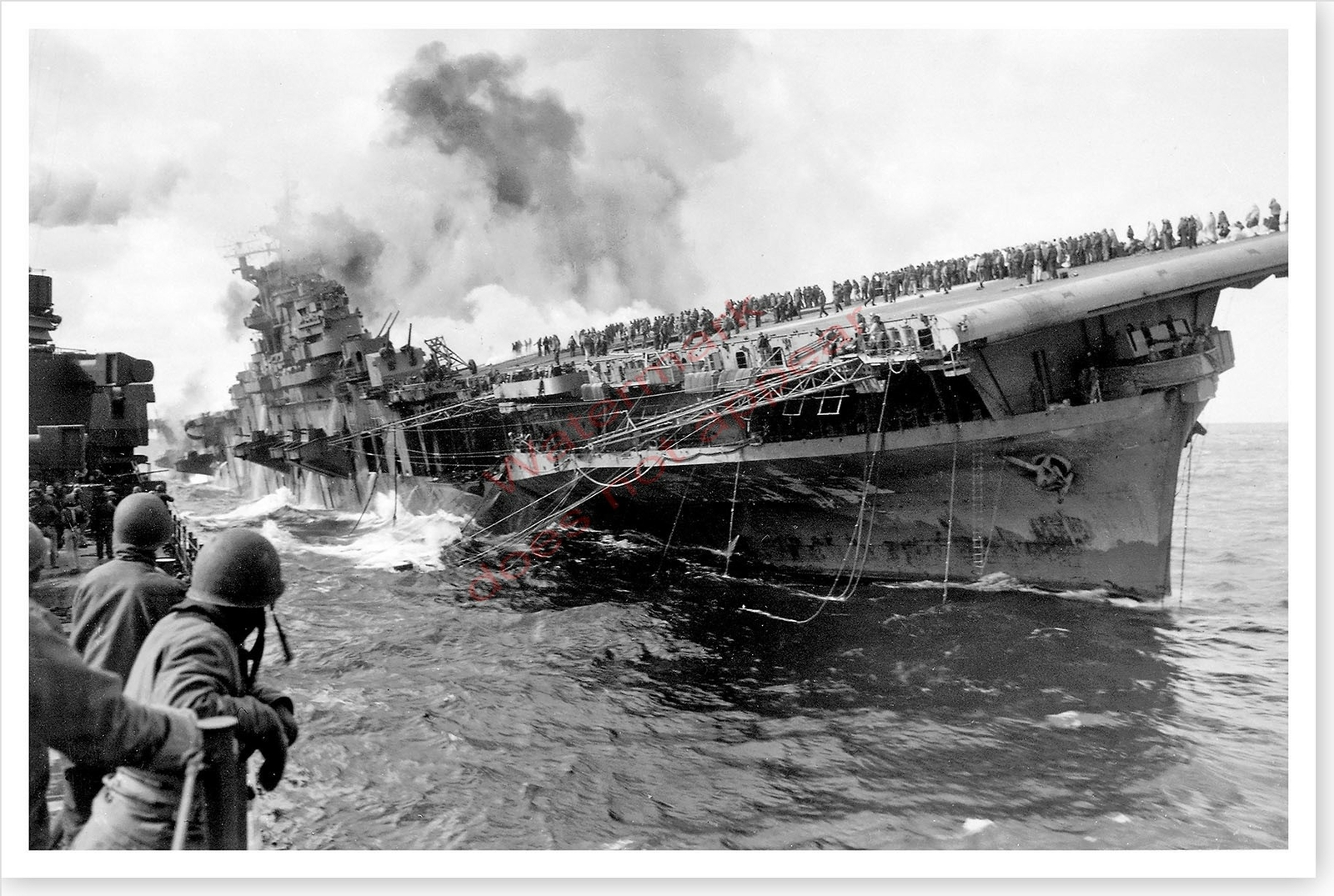 WWII U.S.S. Franklin Aircraft Carrier Destroyed Japan Coast Silver Halide Photo