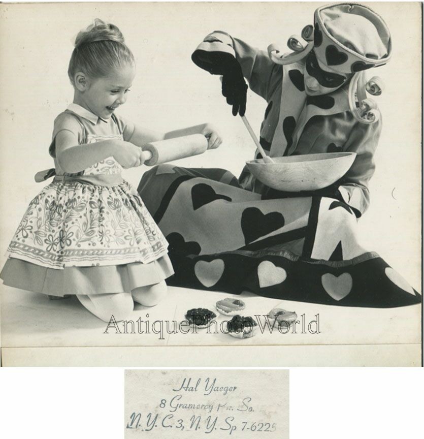 Alice with Queen of Hearts cooking Wonderland fun vintage art photo by H. Yager