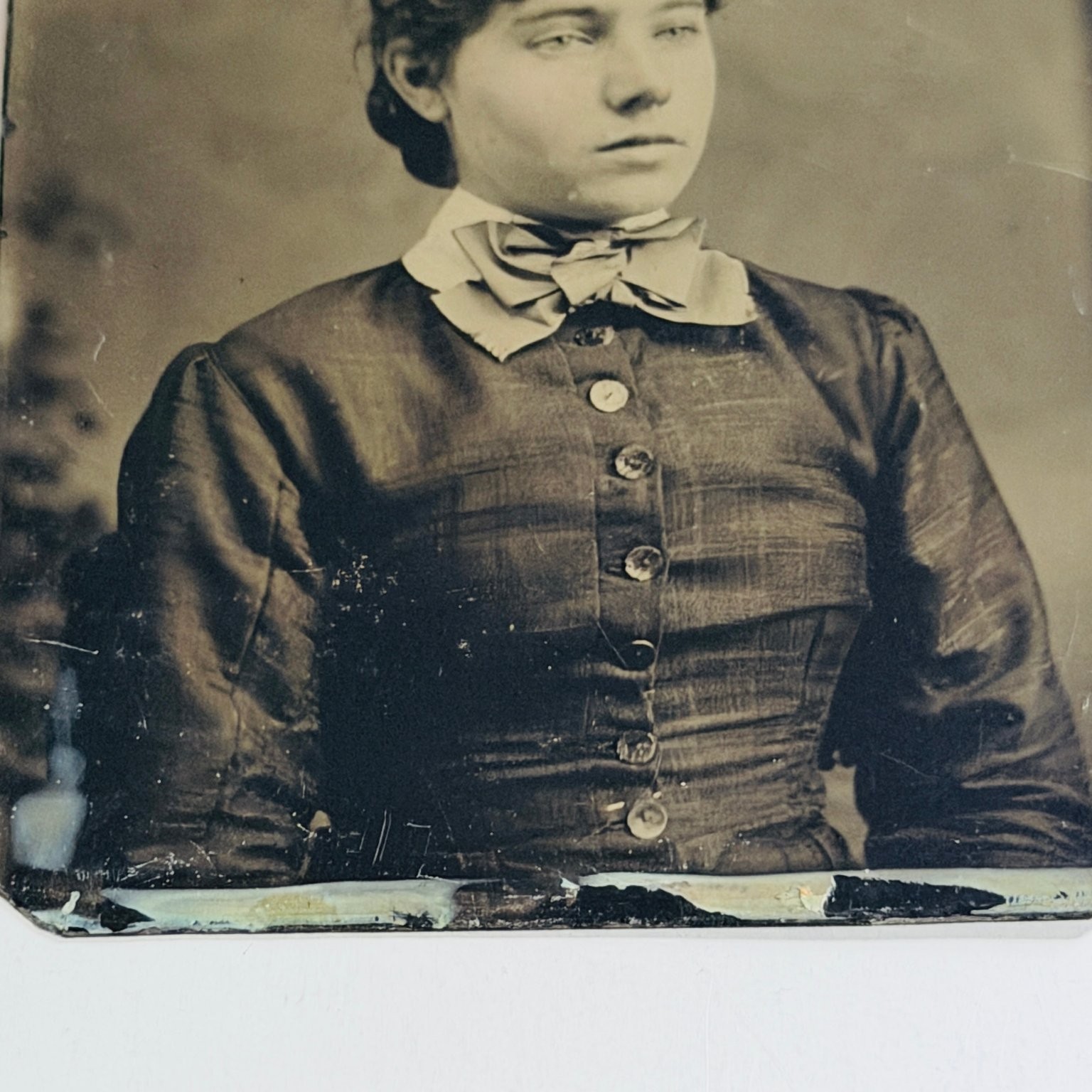 Vintage Tin Photograph Portrait Woman 3.25×3.25 inch Antique Style
