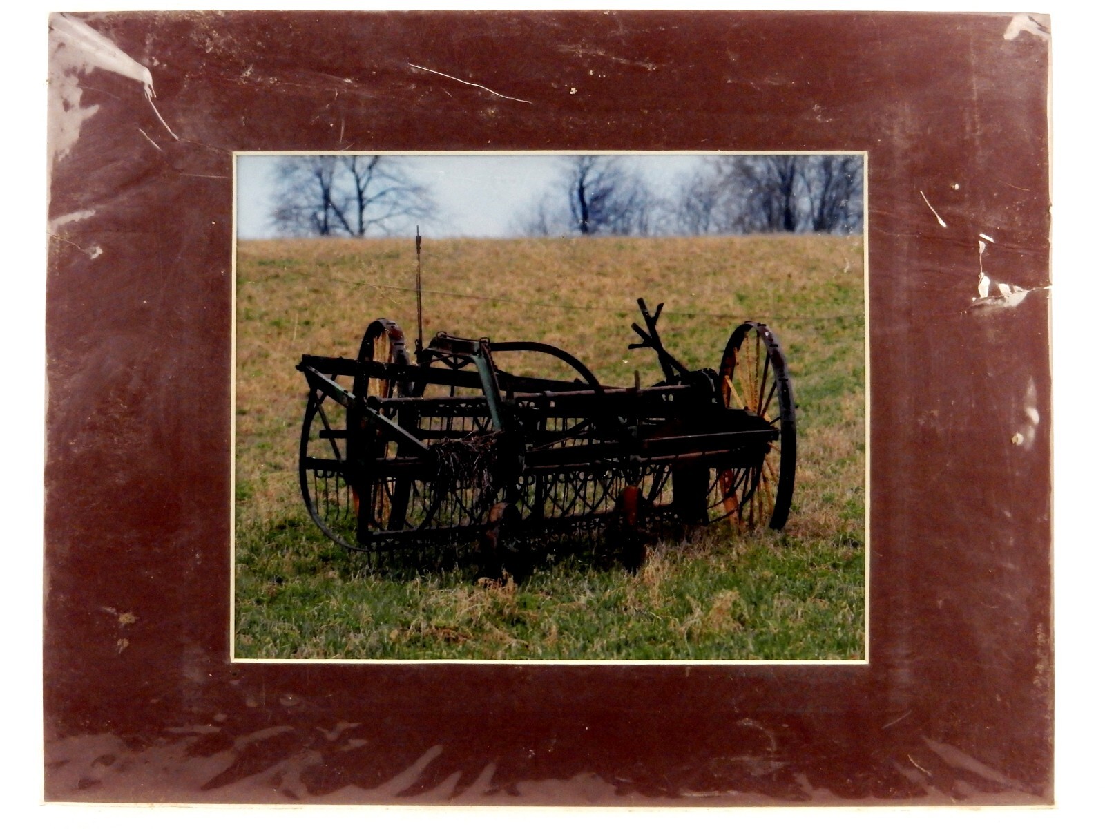 Matted Amish Photography Print, Wade Wilcox, Horse Drawn Hay Rake, Vintage Art