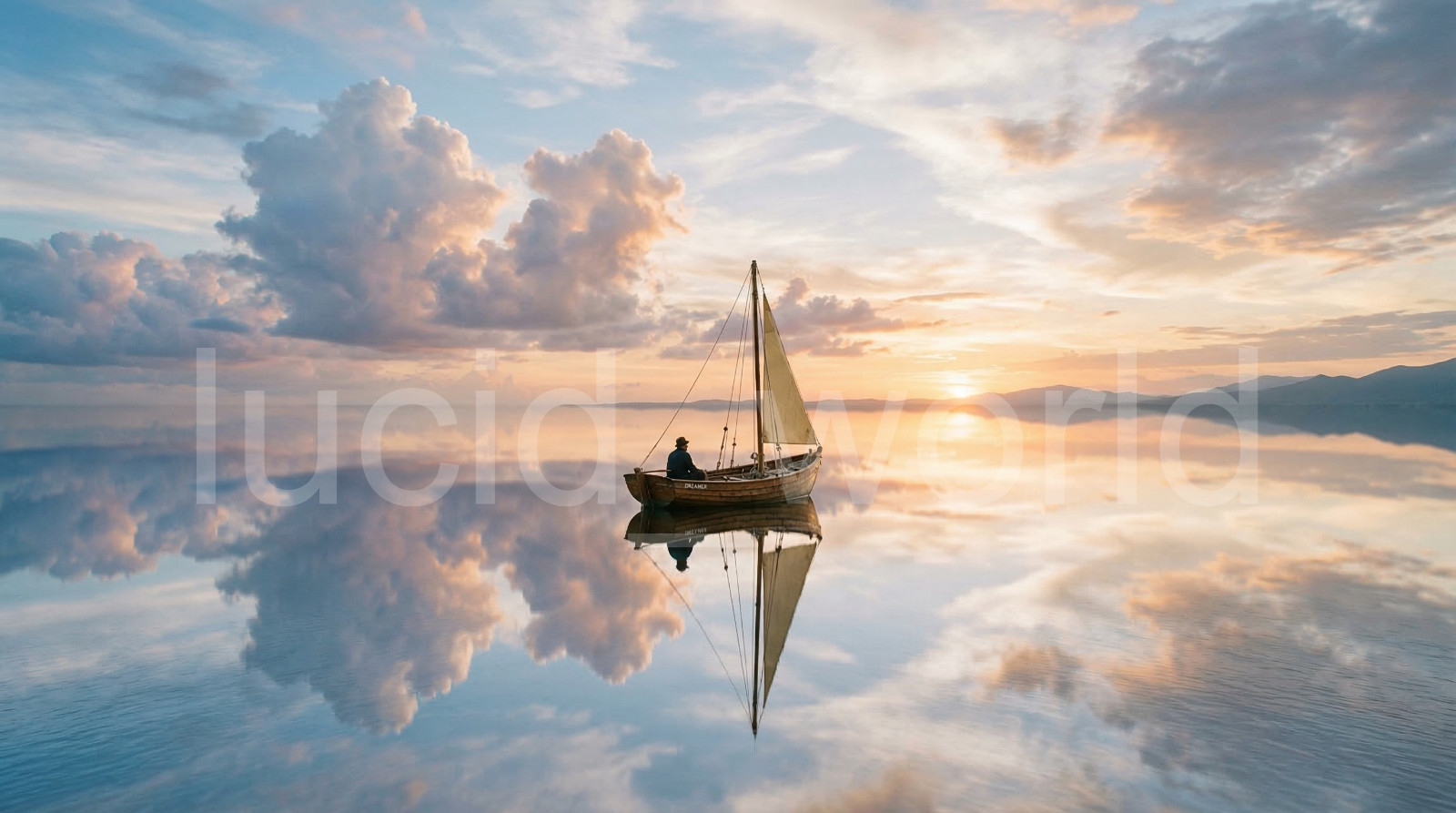 Dreamy Ocean Reflection Digital Image Man in Boat Art Surrealism Wall Decor File