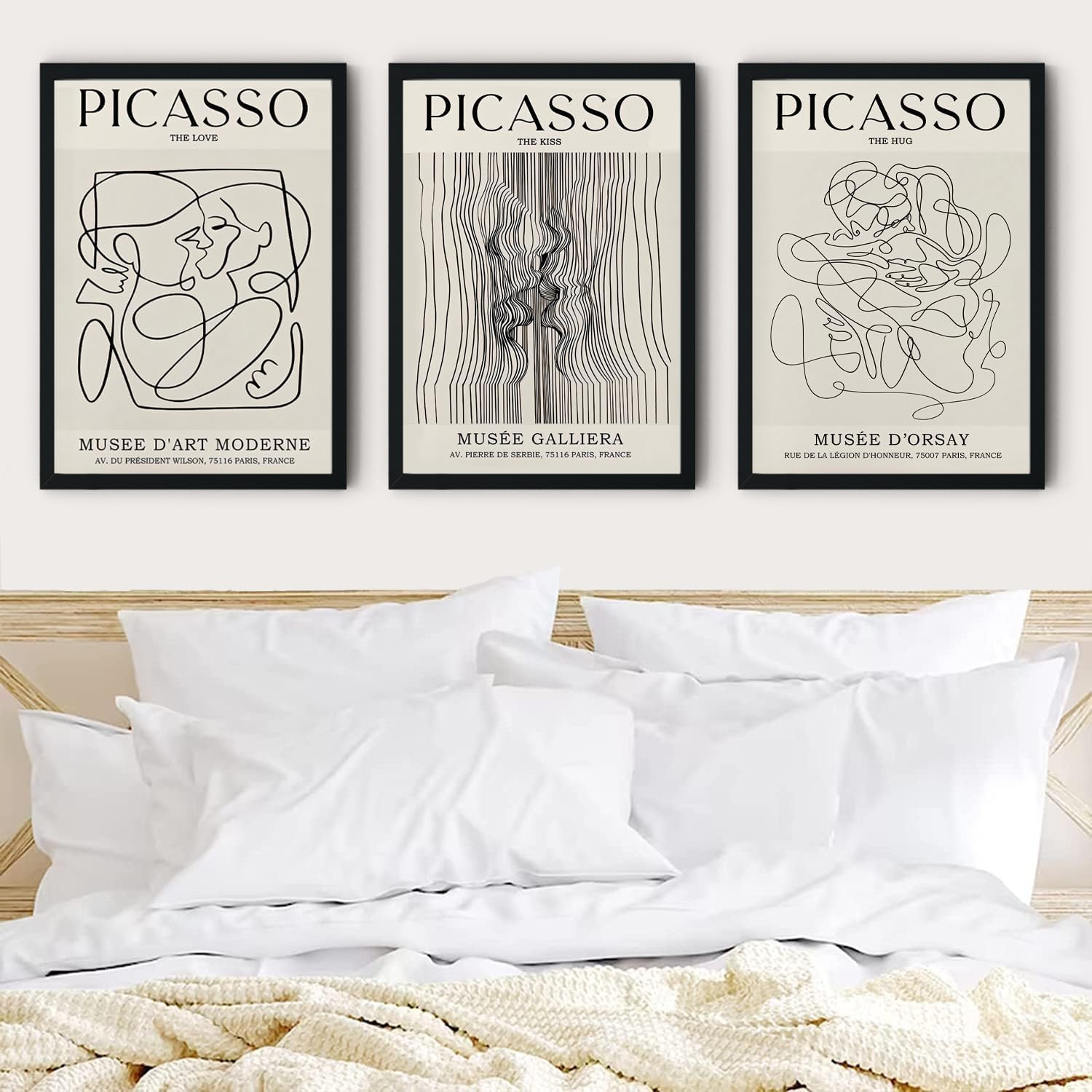 Framed Picasso Abstract Female Line Wall Art Prints Set of 3 Picasso the Kiss, t