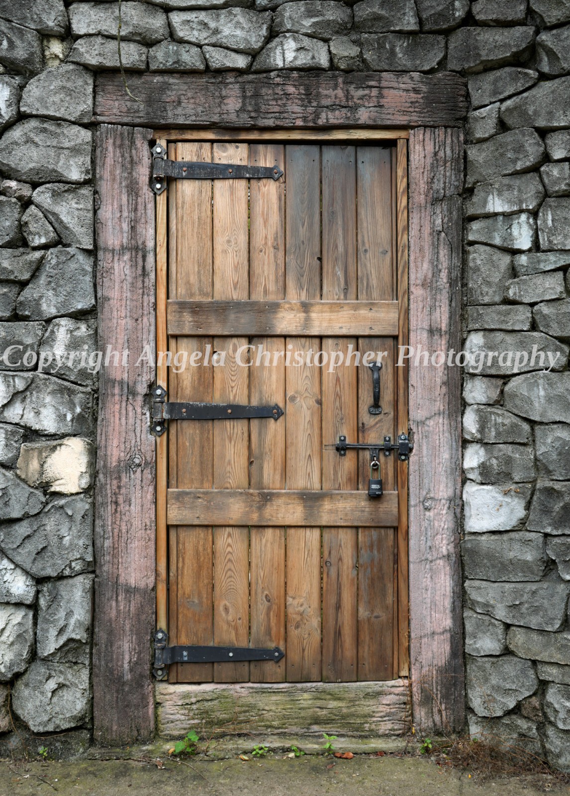Original ACEO photo fine art print 2.5×3.5 in WOODEN DOOR castle stone old gray