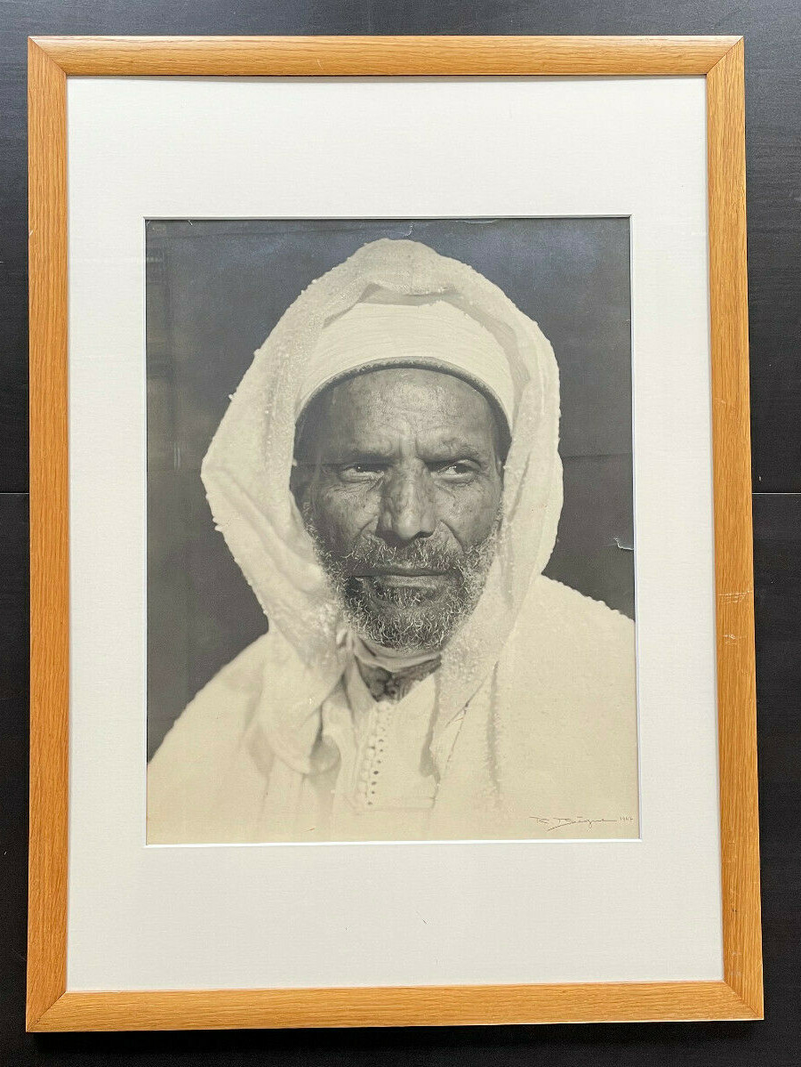 Rare Large Photo Portrait Man Arabic Maghreb Orientalism Years 1940 Signed