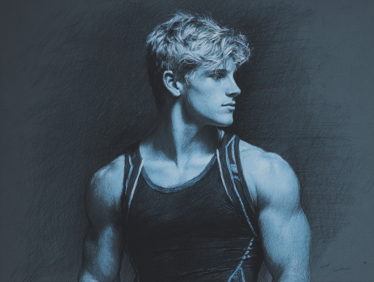 “Handsome wrestler”. Drawing by Igor Zeiger. Numbered and signed by artist