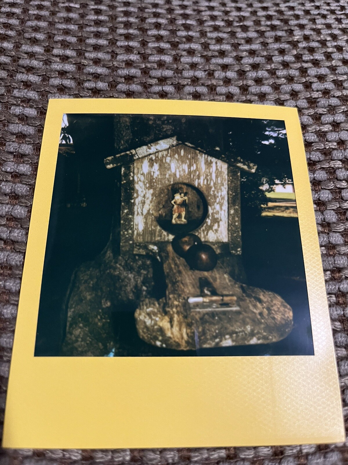 A Fruit Offering To Saint Christopher Polaroid Picture – Yellow Frame – OOAK