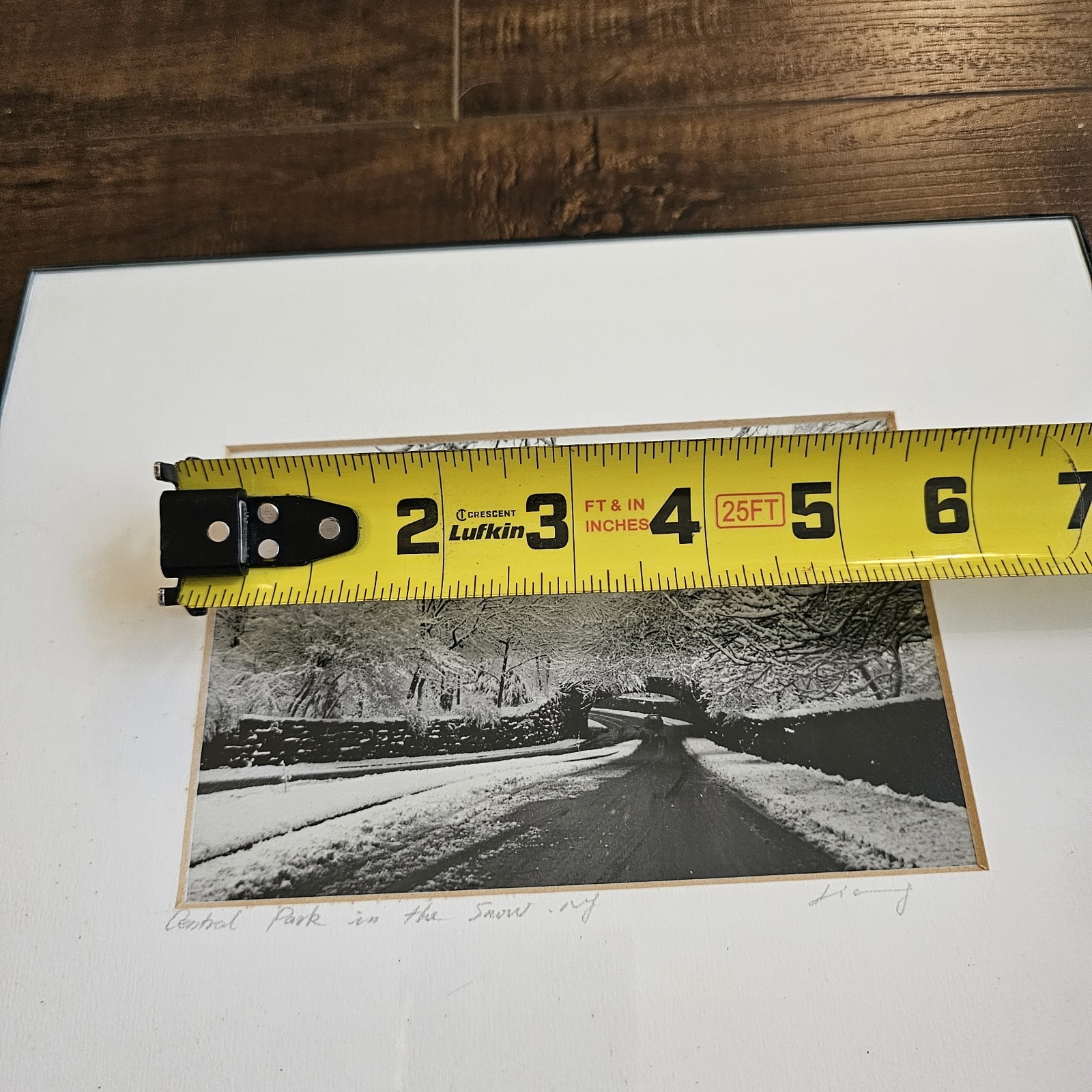 Vintage Photograph Framed Black White Signed CENTRAL PARK , NEW YORK Snow Winter