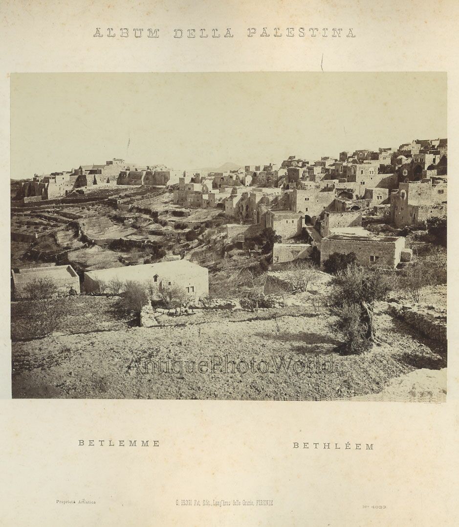 Bethlehem Israel Palestine panorama antique albumen art photo by Brogi