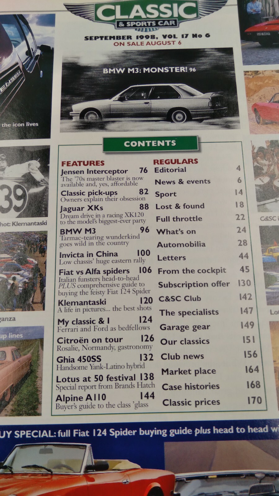 Classic And Sportscar Magazine SEPT 1998 SPIDER SHOOTOUT