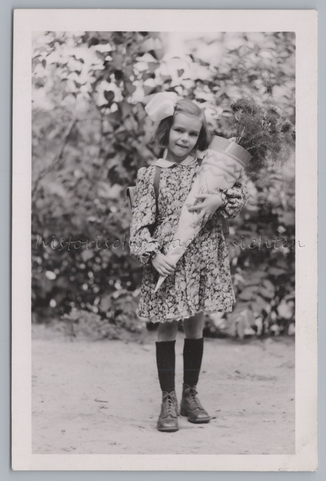 Girl with School Bag in Postwar 1947 – Vintage Photo 1940s