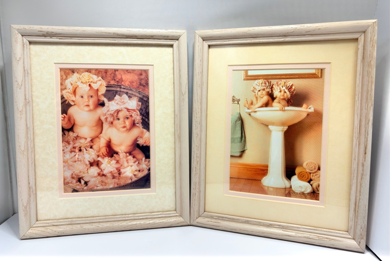 2 VTG Framed & Matted Baby Pictures, Baby Room/Bath ~ 8×10’s ~Anne Geddes Prints
