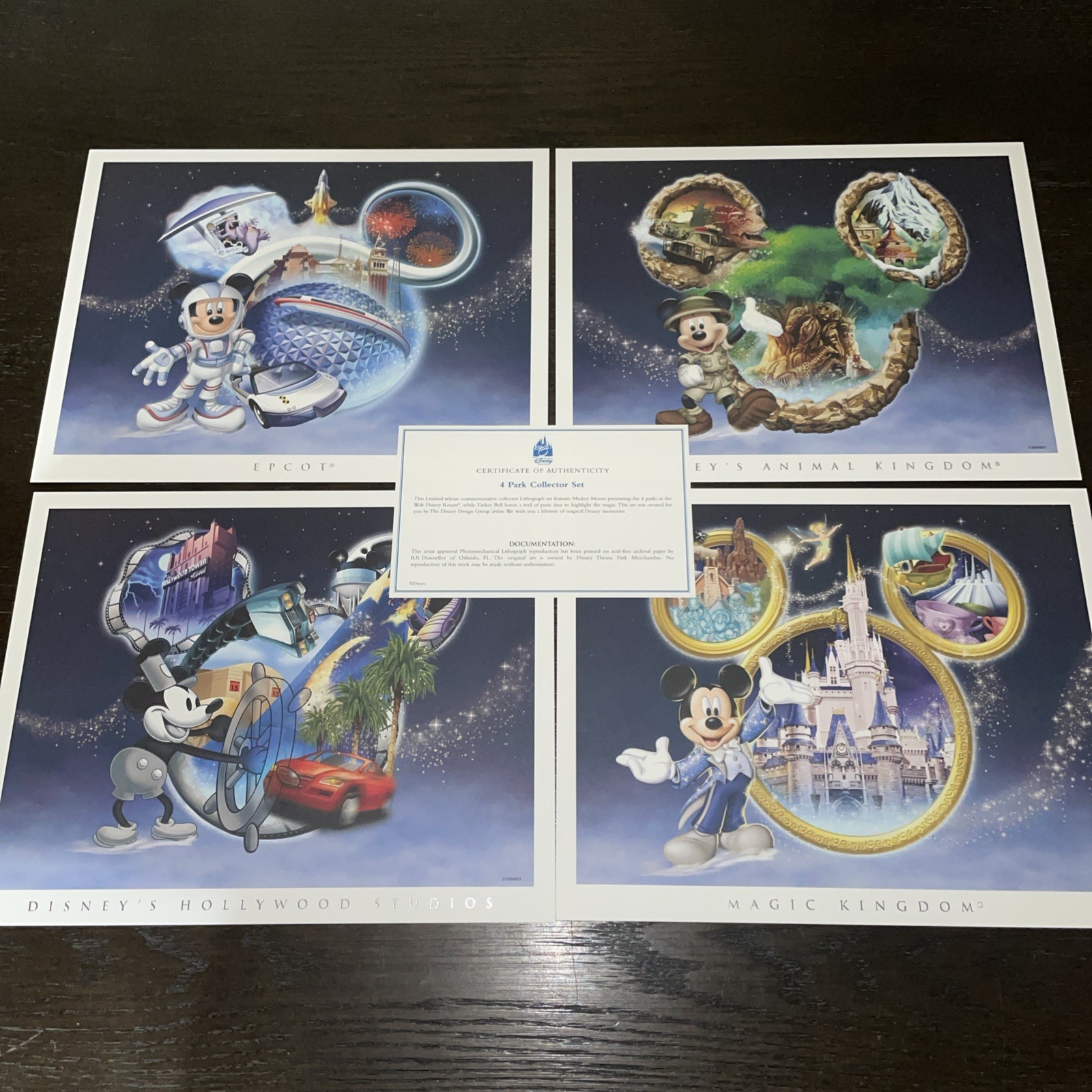 Art of Disney Theme Parks 4-Park Collector Art Print Set | Mickey Mouse w/ COA