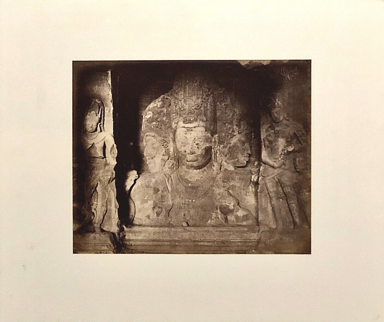 Original 1875 SAMUEL BOURNE Albumin Photograph Caves of Elephanta India Shiva